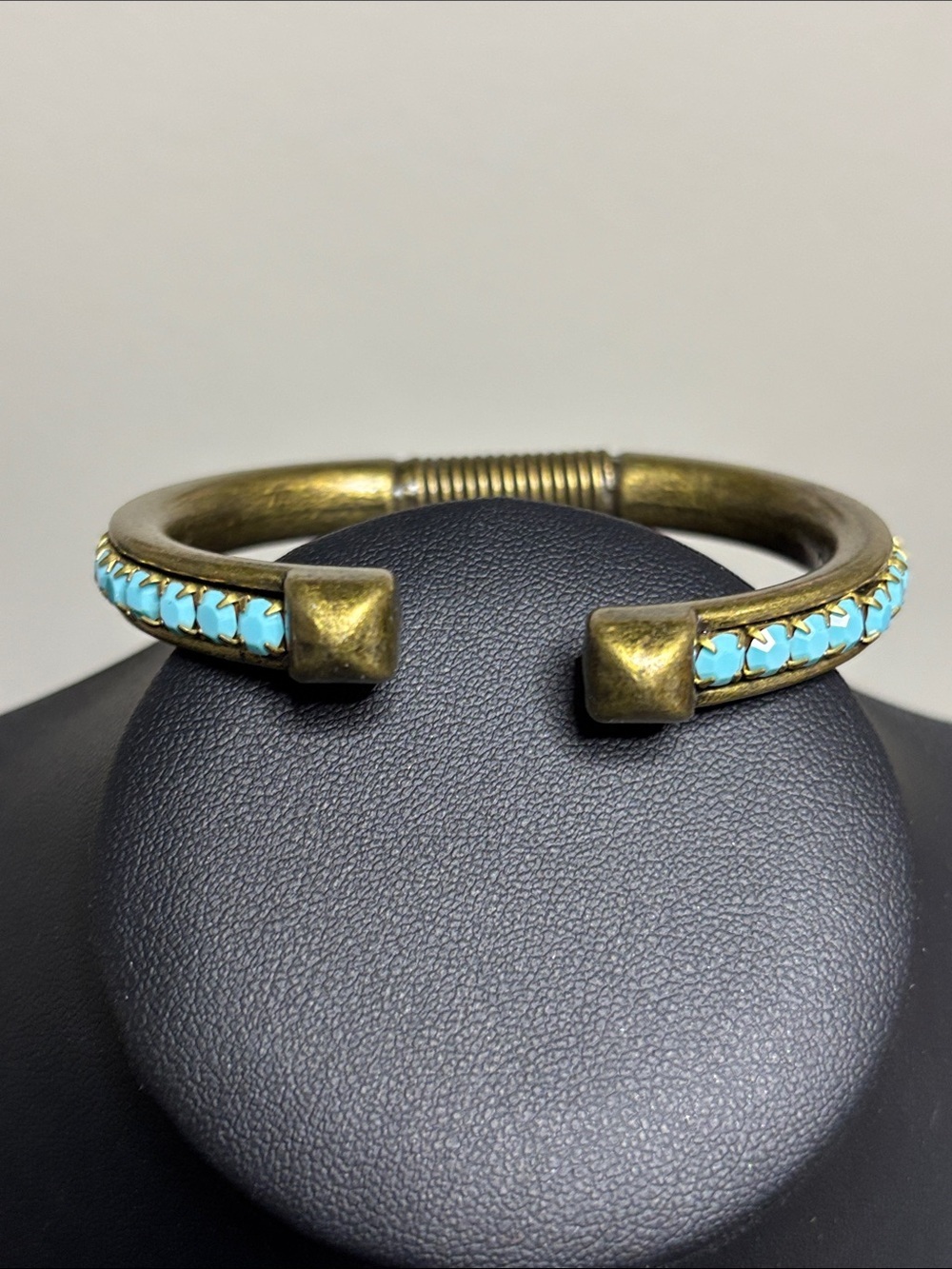 Boho Turquoise Accent Brass Cuff Hinge Bracelet Western